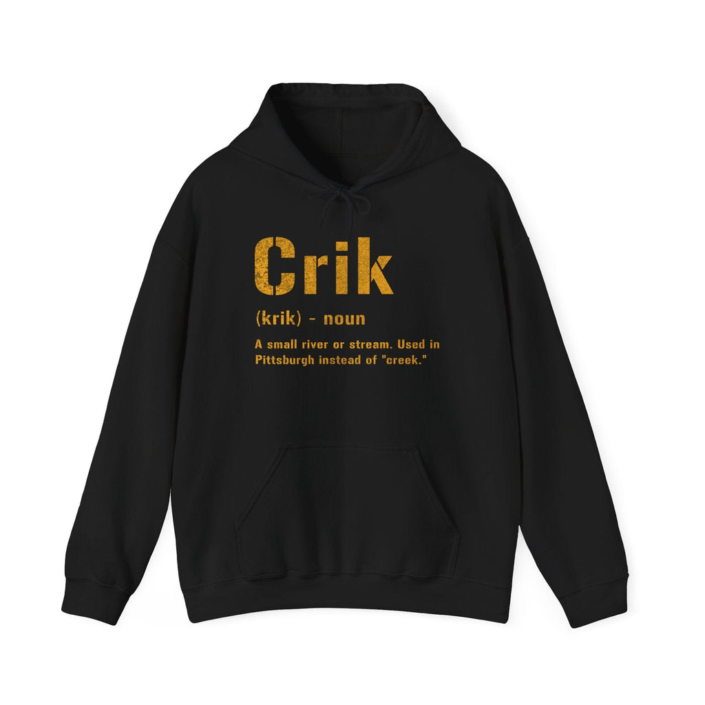 Crik Hoodie Pittsburgh hoodie on black hoodie | Yinzergear