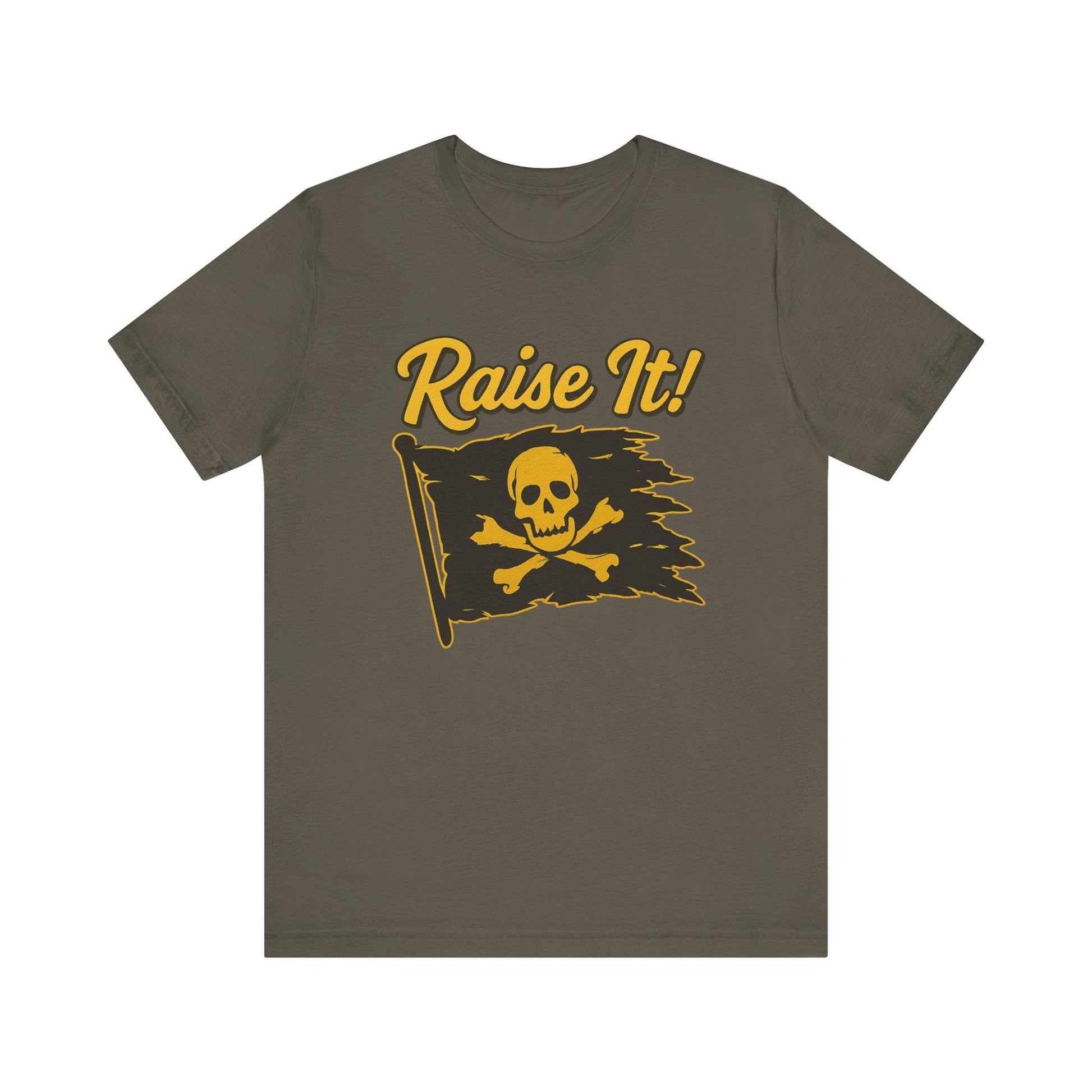 Raise the Jolly Roger Shirt – Pittsburgh Baseball “Raise It” Tee | Game Day Fan Gear T-Shirt Printify Army S 