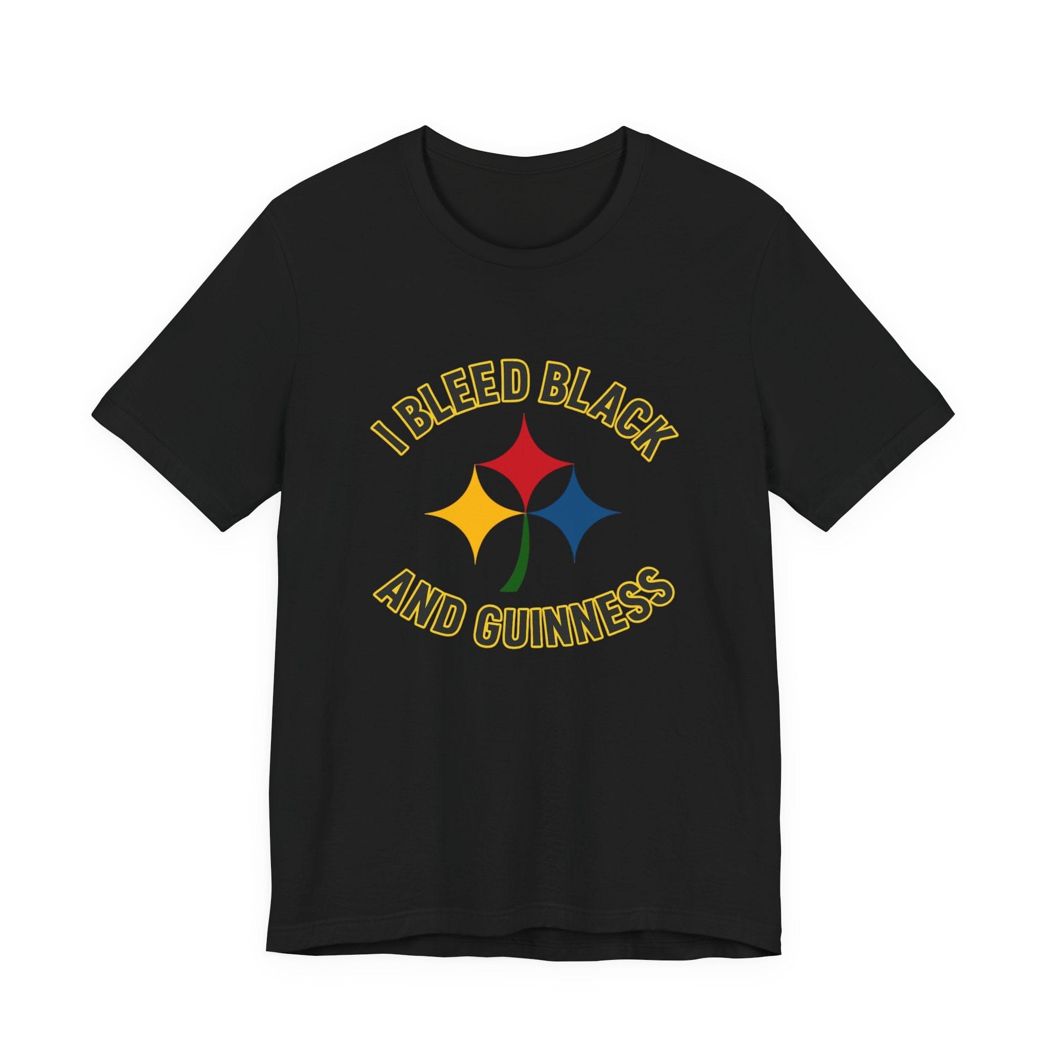 I Bleed Black and Gold Pittsburgh Irish T-Shirt Steelers football tee on black tee alternate view 4 | Yinzergear