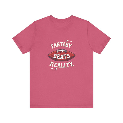 Fantasy Beats Reality Football T-Shirt - Game Day Tee T-Shirt Printify Heather Raspberry XS 