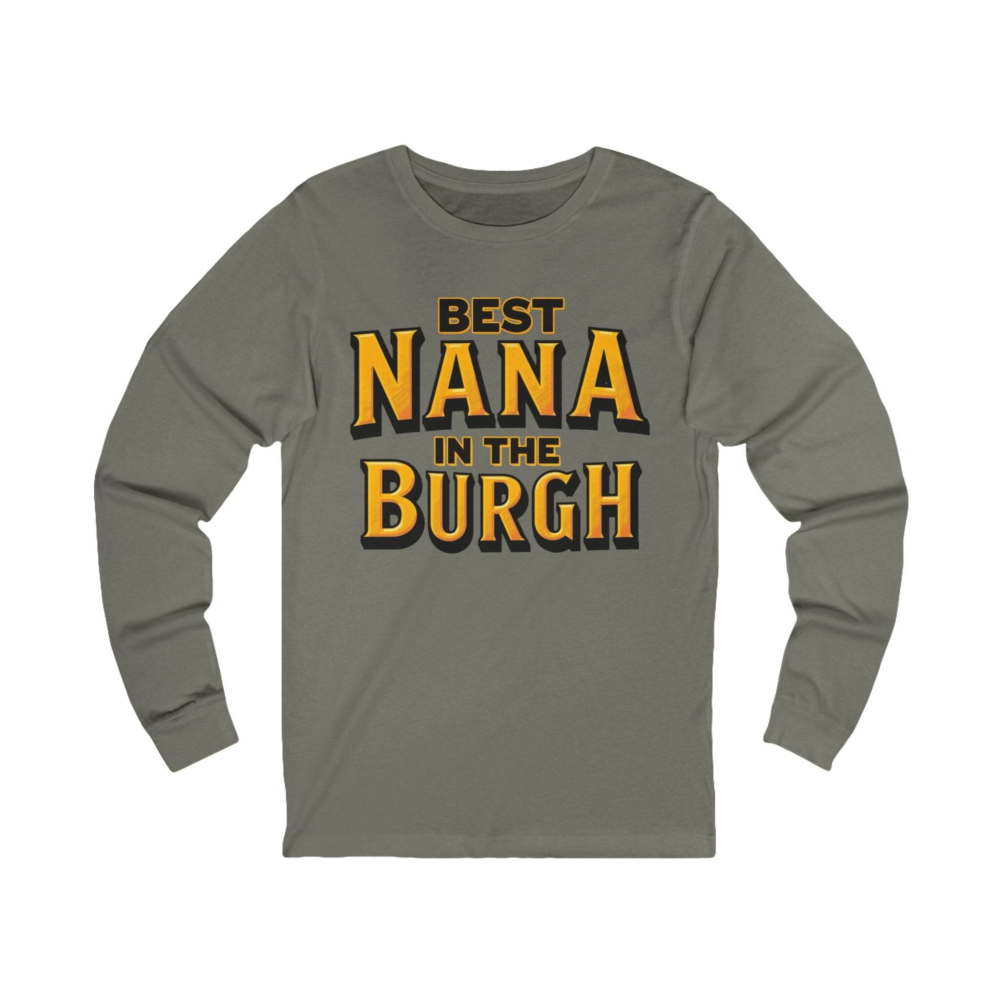 Best Nana in the Burgh Long Sleeve Shirt on grey long sleeve shirt mockup view | Yinzergear