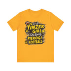 Yinzer Girl Pierogi Football T-Shirt Steelers football tee on gold tee | Yinzergear