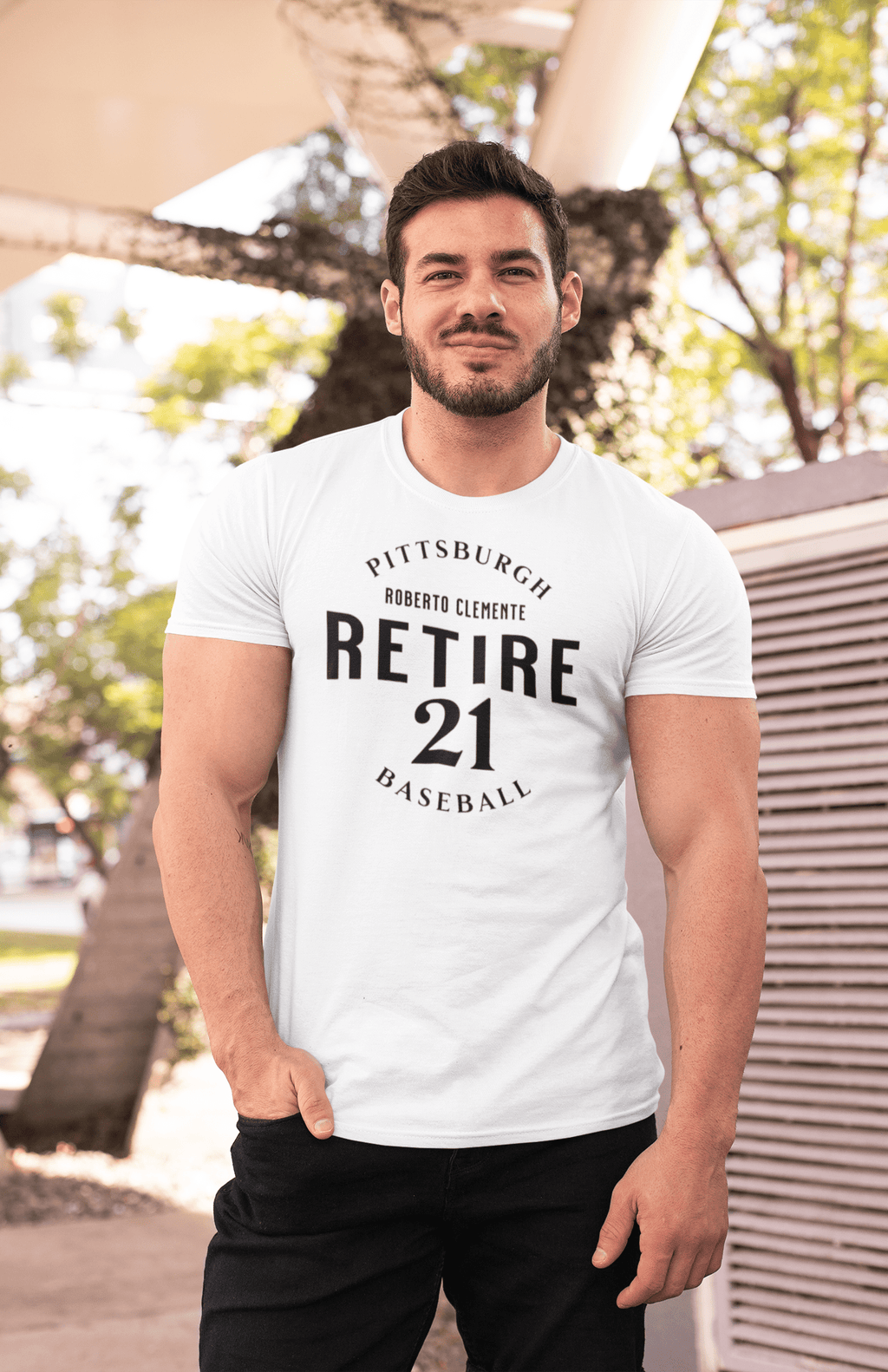 Retire 21 Pittsburgh Baseball T-shirt on white tee | Yinzergear