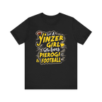 Yinzer Girl Pierogi Football T-Shirt Steelers football tee on black tee | Yinzergear