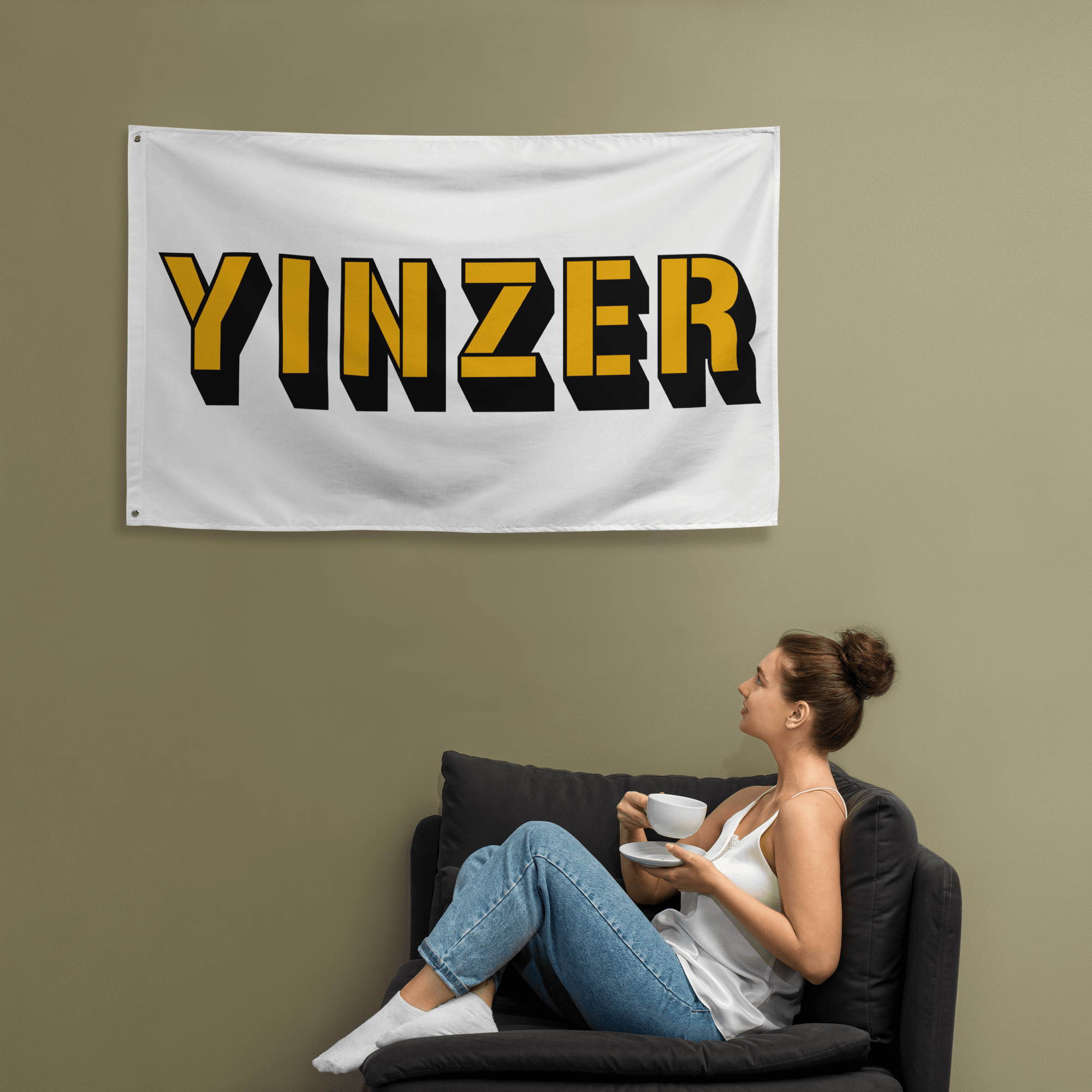 Yinzer Pittsburgh flag accessory on white accessory alternate view 3 | Yinzergear