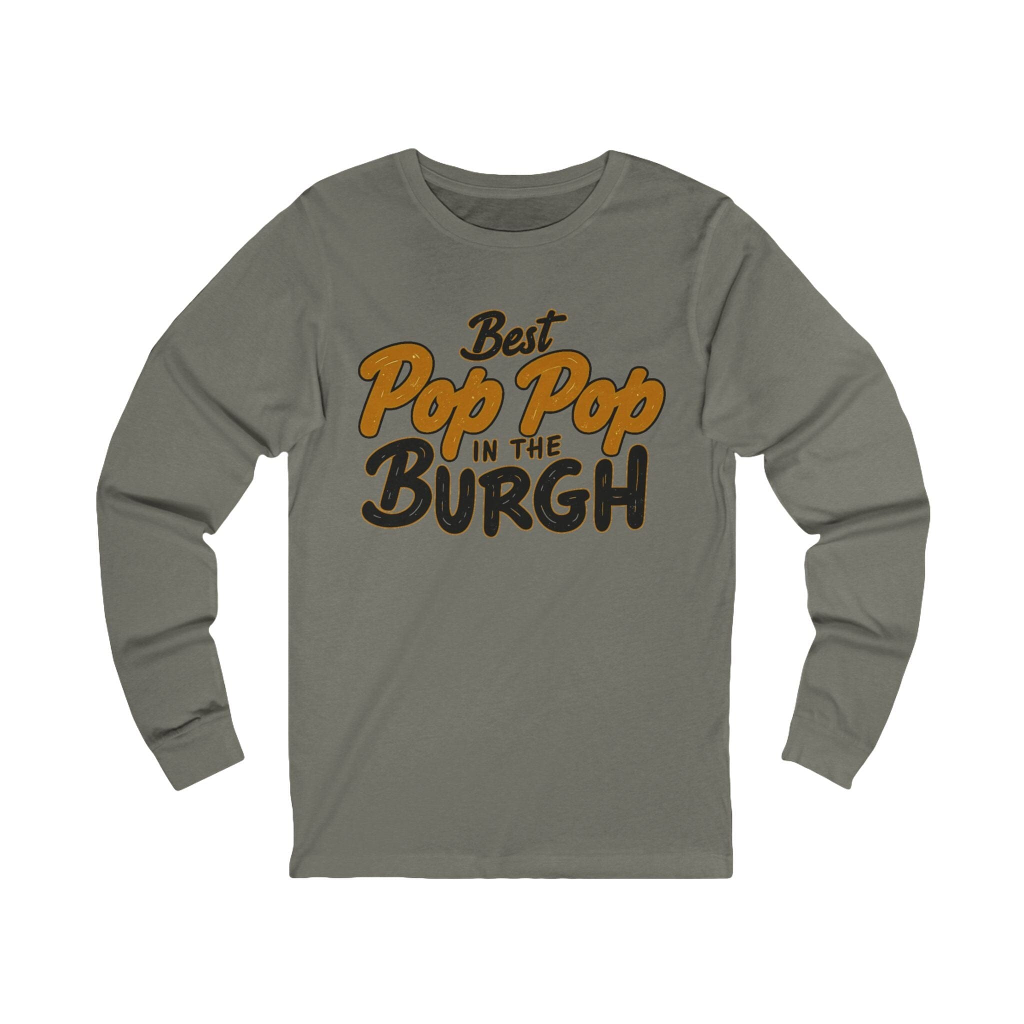 Best Pop Pop in the Burgh Long Sleeve Shirt on grey long sleeve shirt mockup view | Yinzergear