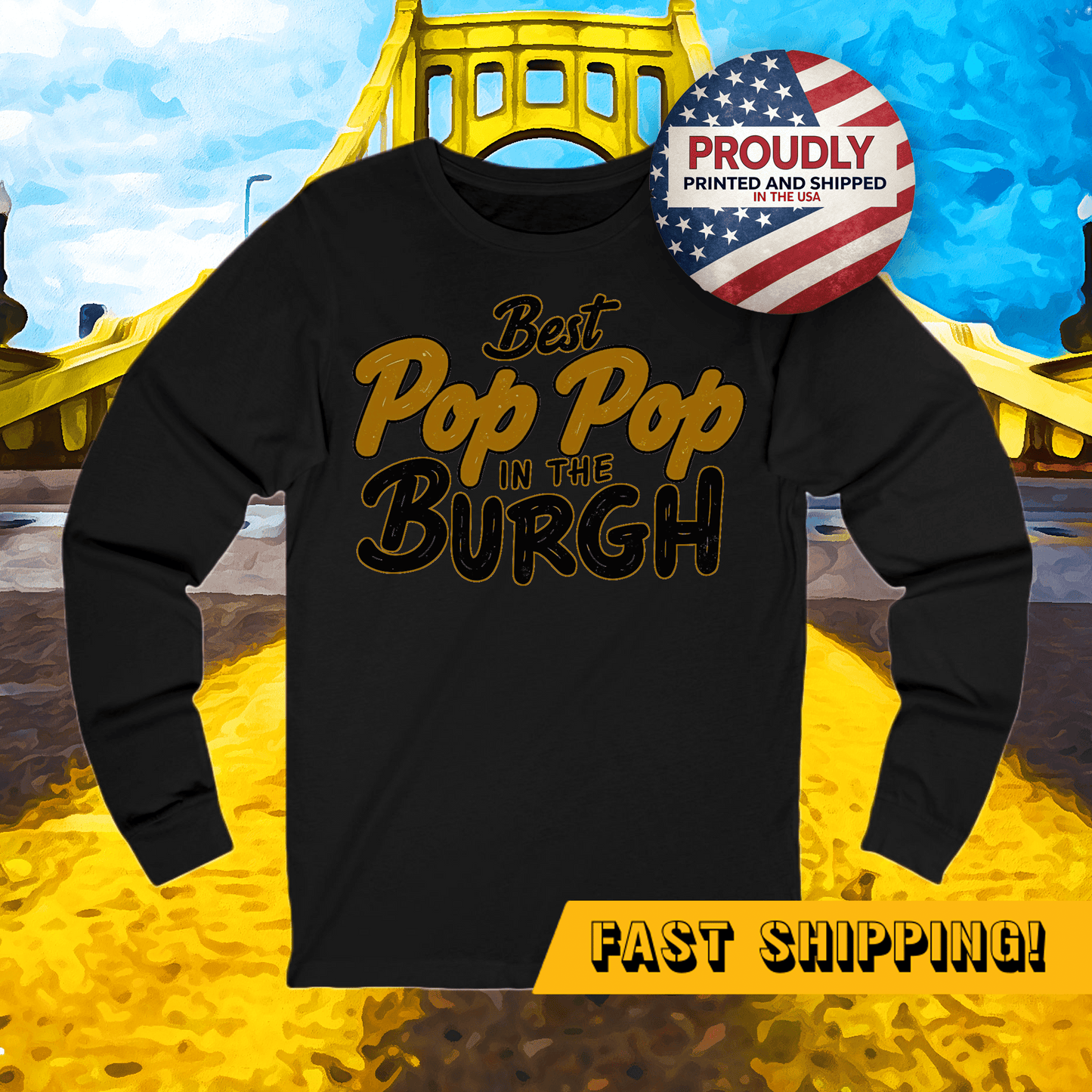 Best Pop Pop in the Burgh Yinzer Long Sleeve Tee Long-sleeve Yinzergear M Black Heather 