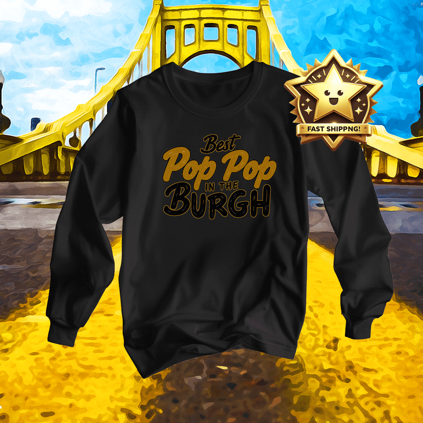 Best Pop Pop in the Burgh Yinzer Long Sleeve Tee Long-sleeve Yinzergear 