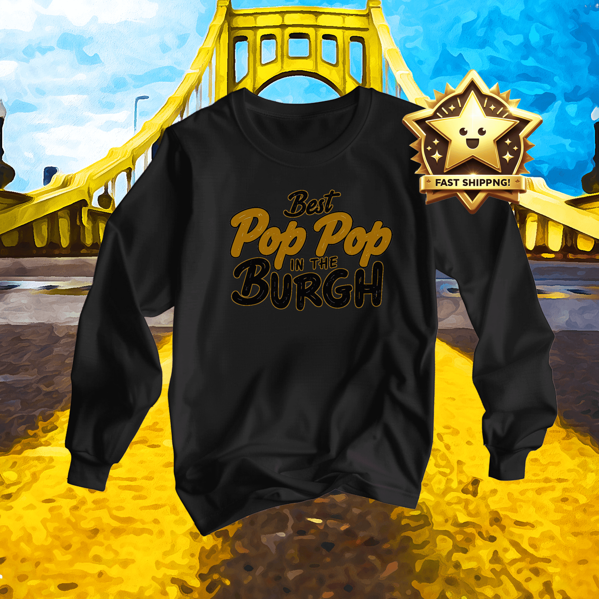 Best Pop Pop in the Burgh Yinzer Long Sleeve Tee Long-sleeve Yinzergear 