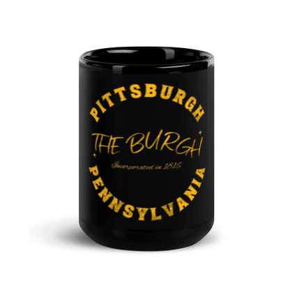 The Burgh Pittsburgh Pennsylvania Black Glossy Mug Yinzergear 15oz 