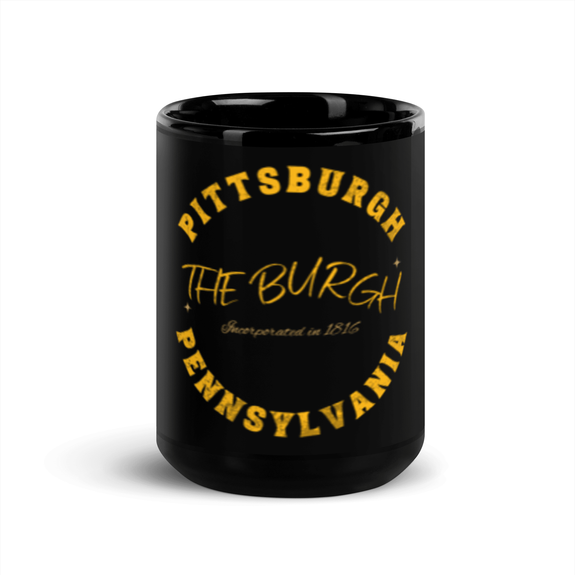 The Burgh Black Glossy Mug in black alternate view 6 | Yinzergear
