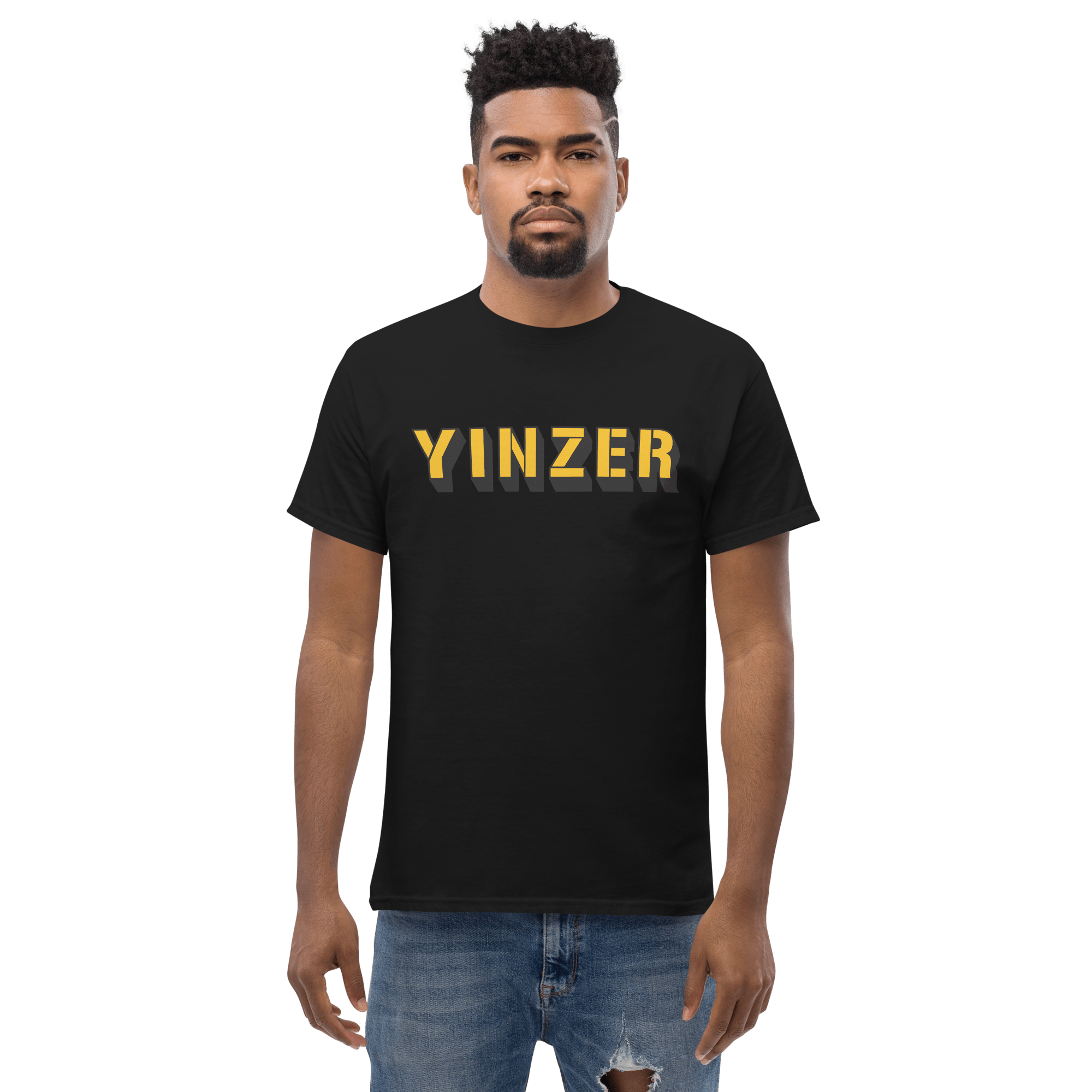 Yinzer T-Shirt Pittsburgh tee on black tee alternate view 3 | Yinzergear