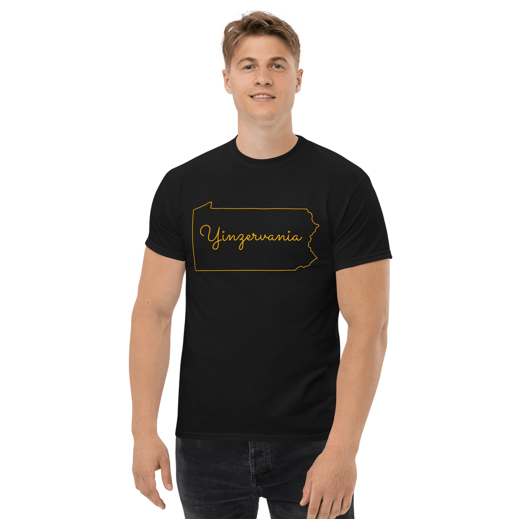 Yinzervania T-Shirt Pittsburgh tee on black tee mockup view | Yinzergear