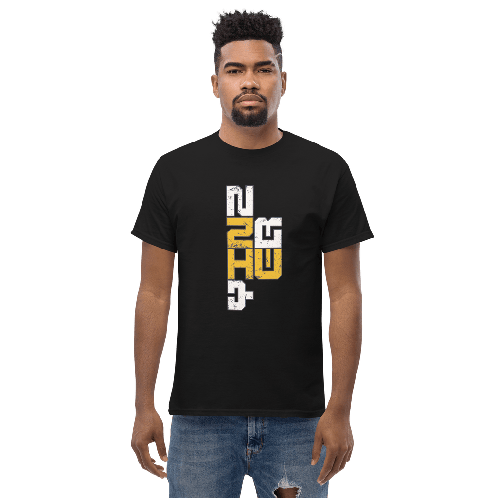 Yinzer Pittsburgh Proud 412 T-shirt on black tee mockup view | Yinzergear