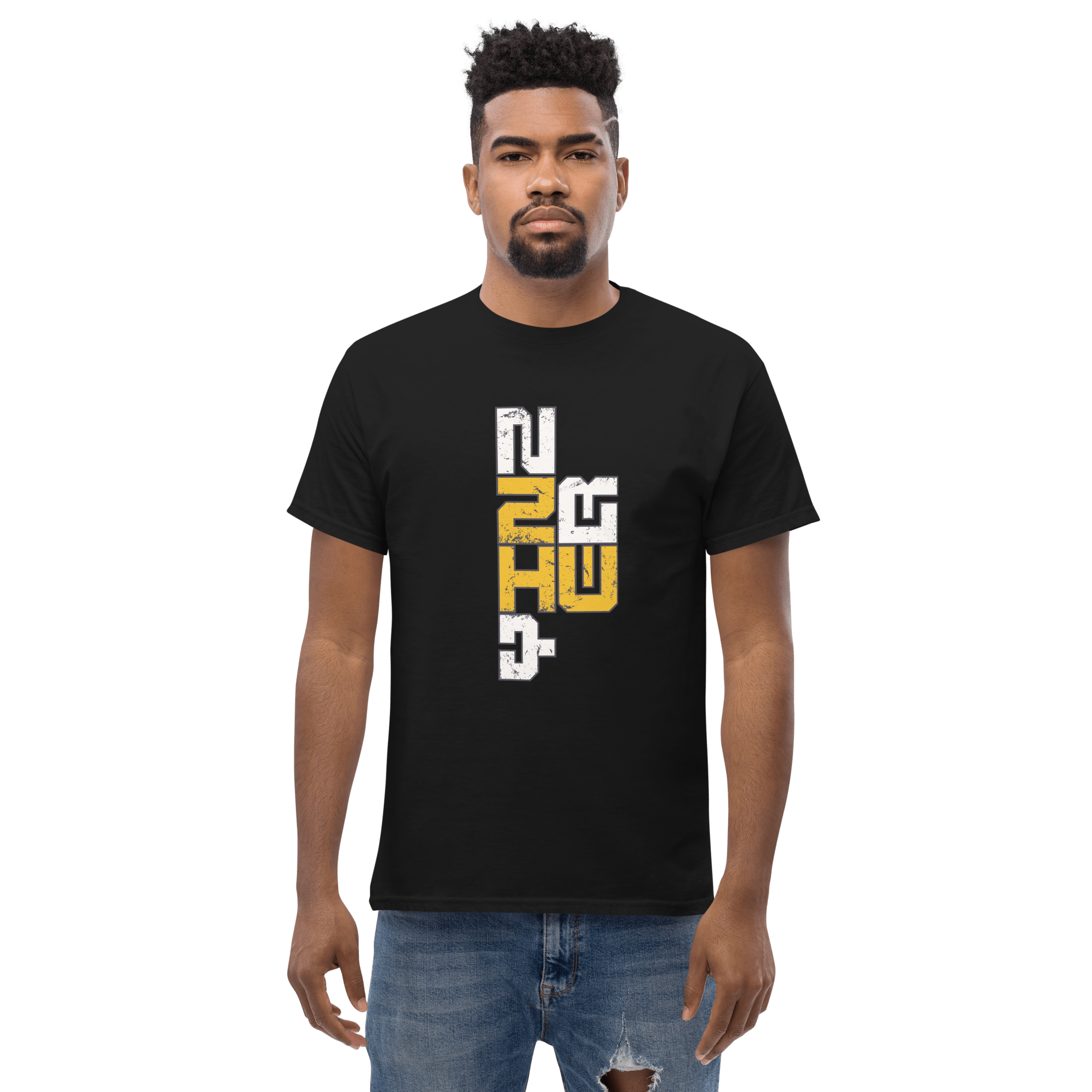 Yinzer Pittsburgh Proud 412 T-shirt on black tee mockup view | Yinzergear