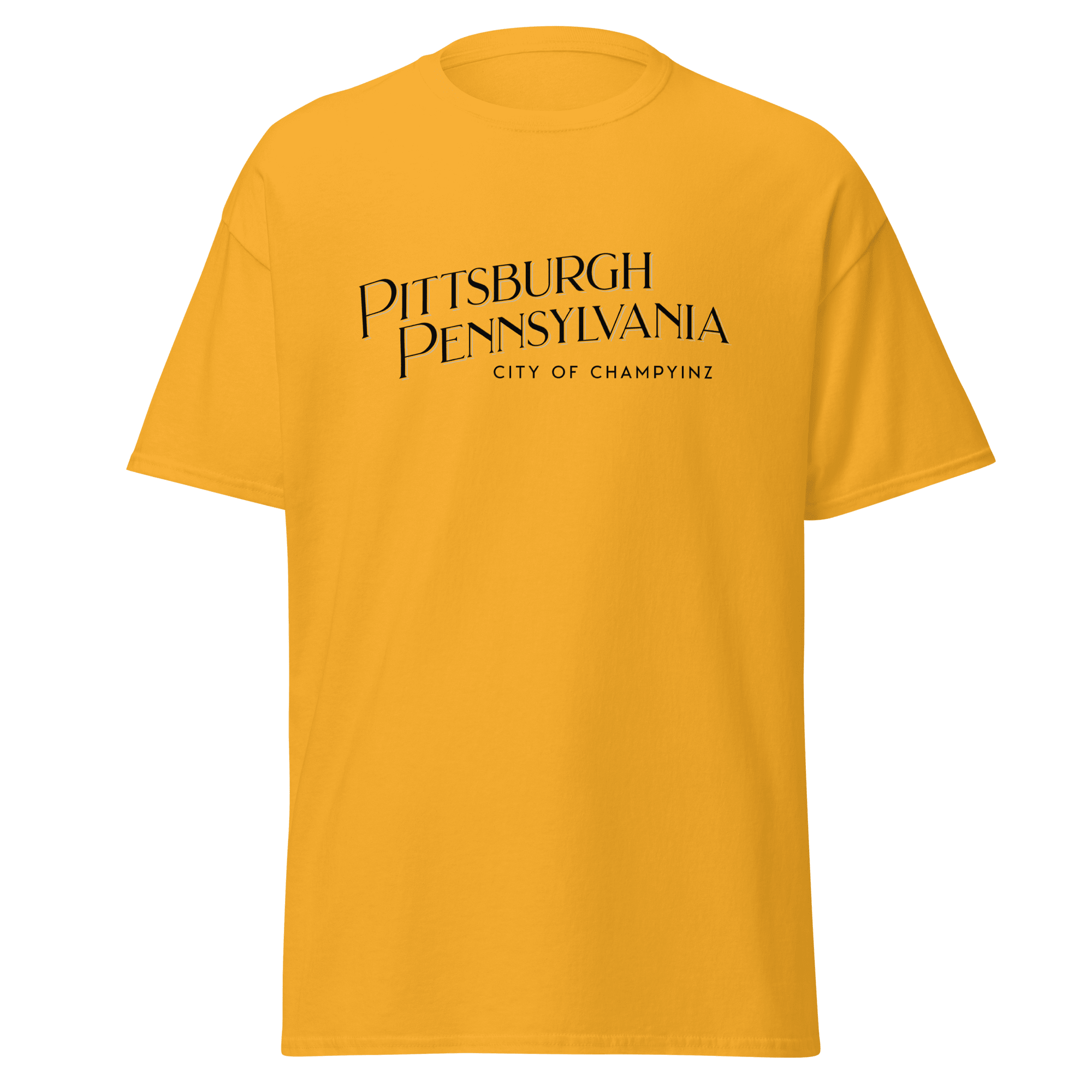 Pittsburgh City of ChampYINZ T-shirt on gold tee | Yinzergear
