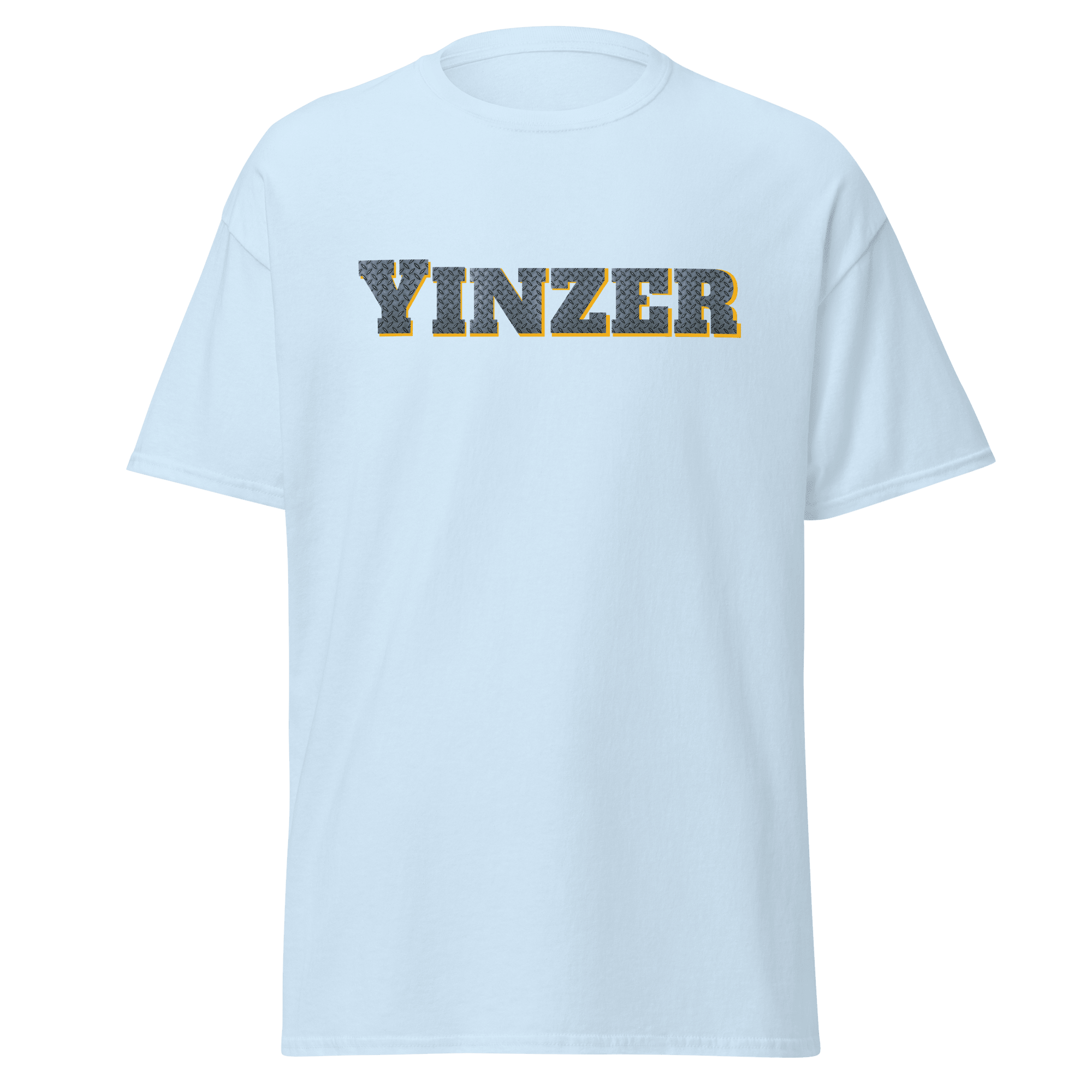 Steel Yinzer T-Shirt Pittsburgh tee on light blue tee | Yinzergear