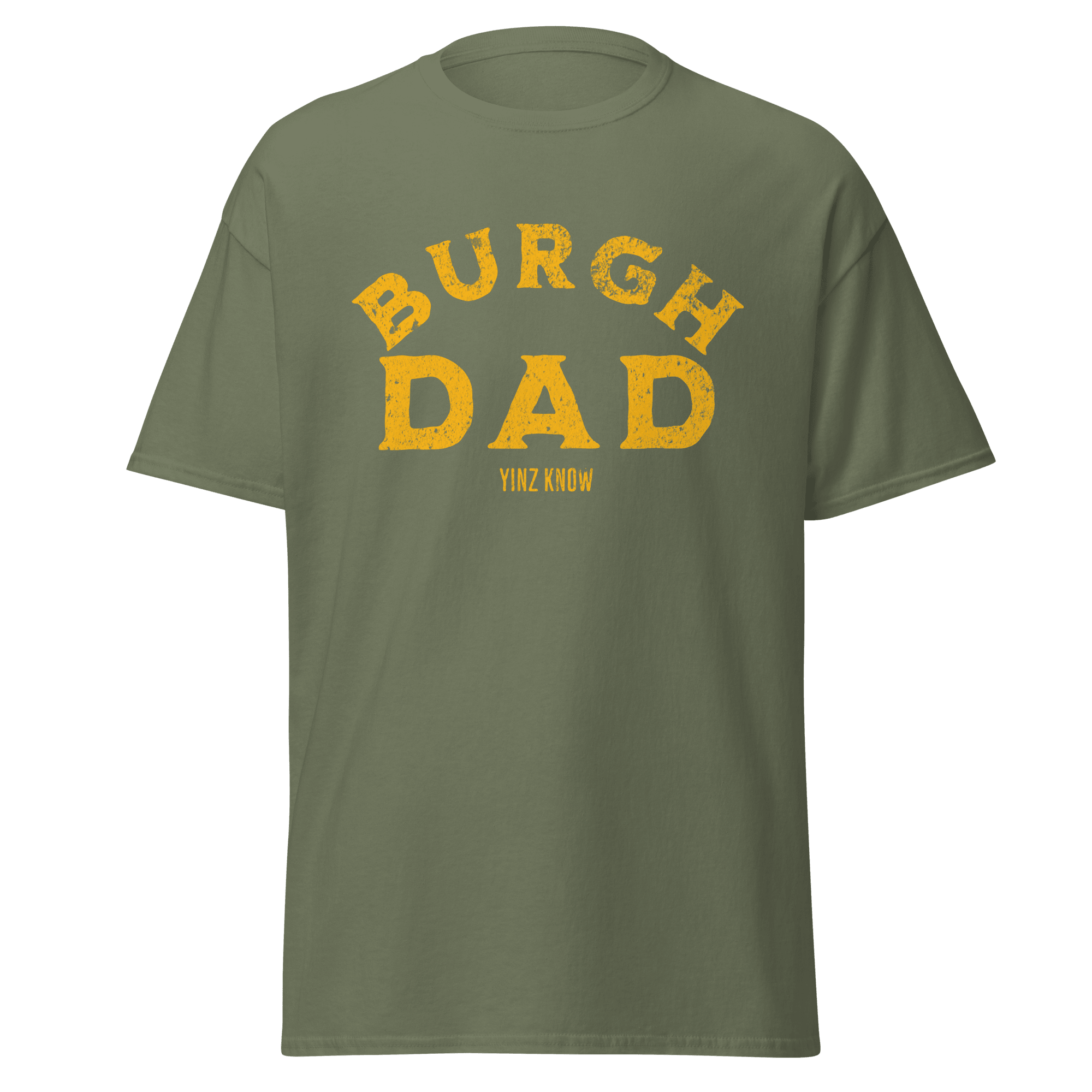 Burgh Dad Pittsburgh shirt on military green tee | Yinzergear