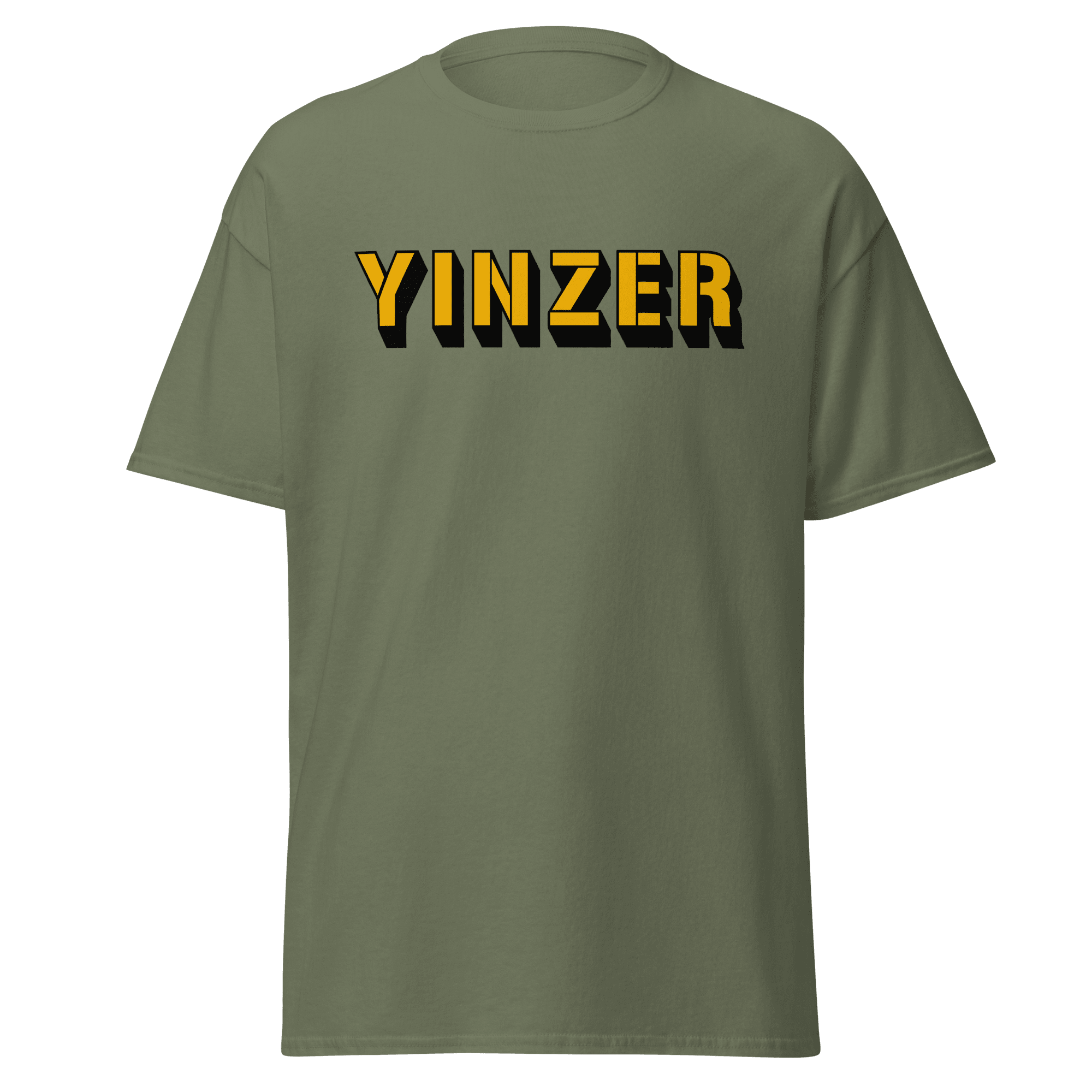 Yinzer T-Shirt Pittsburgh tee on military green tee | Yinzergear