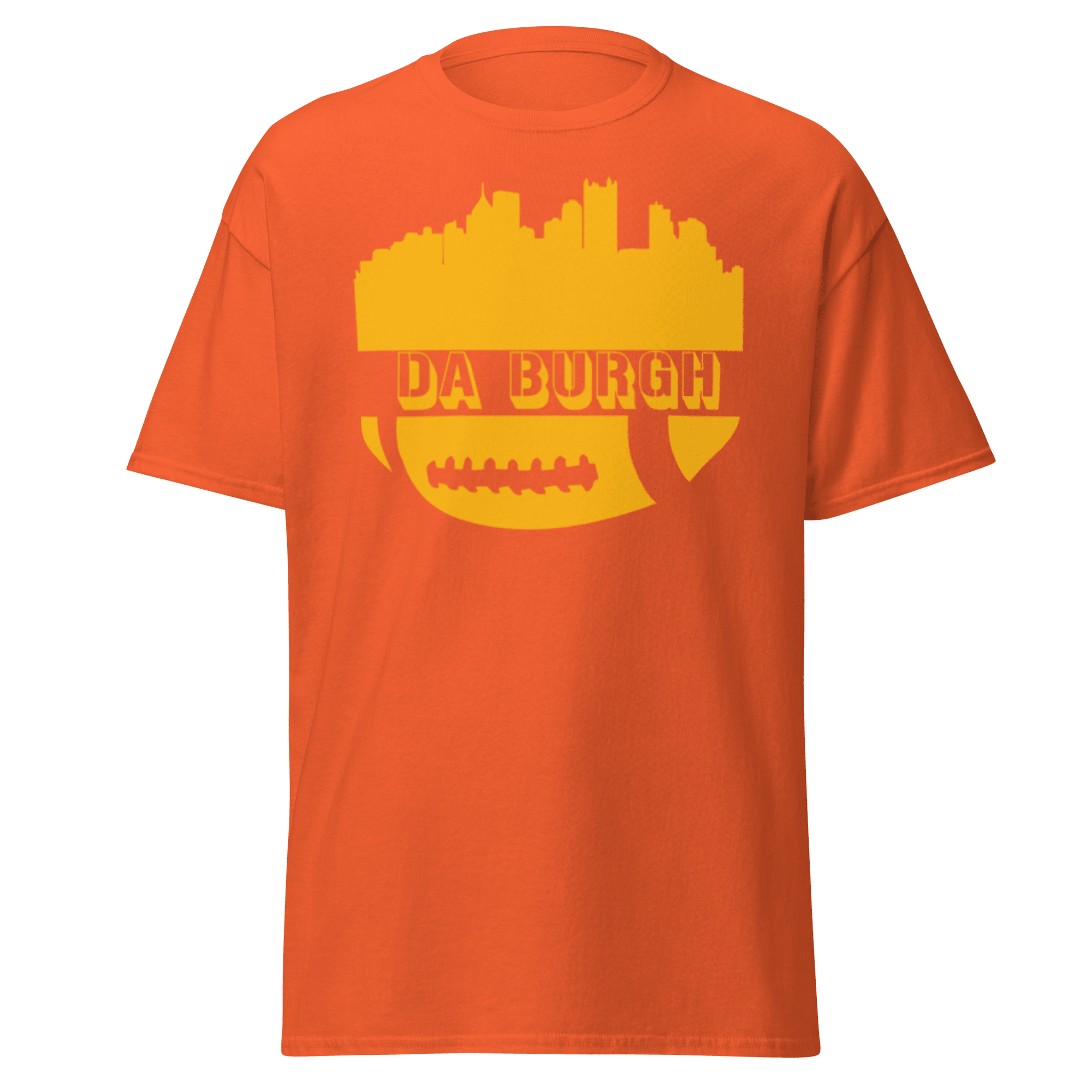 Da Burgh Pittsburgh shirt on orange tee | Yinzergear