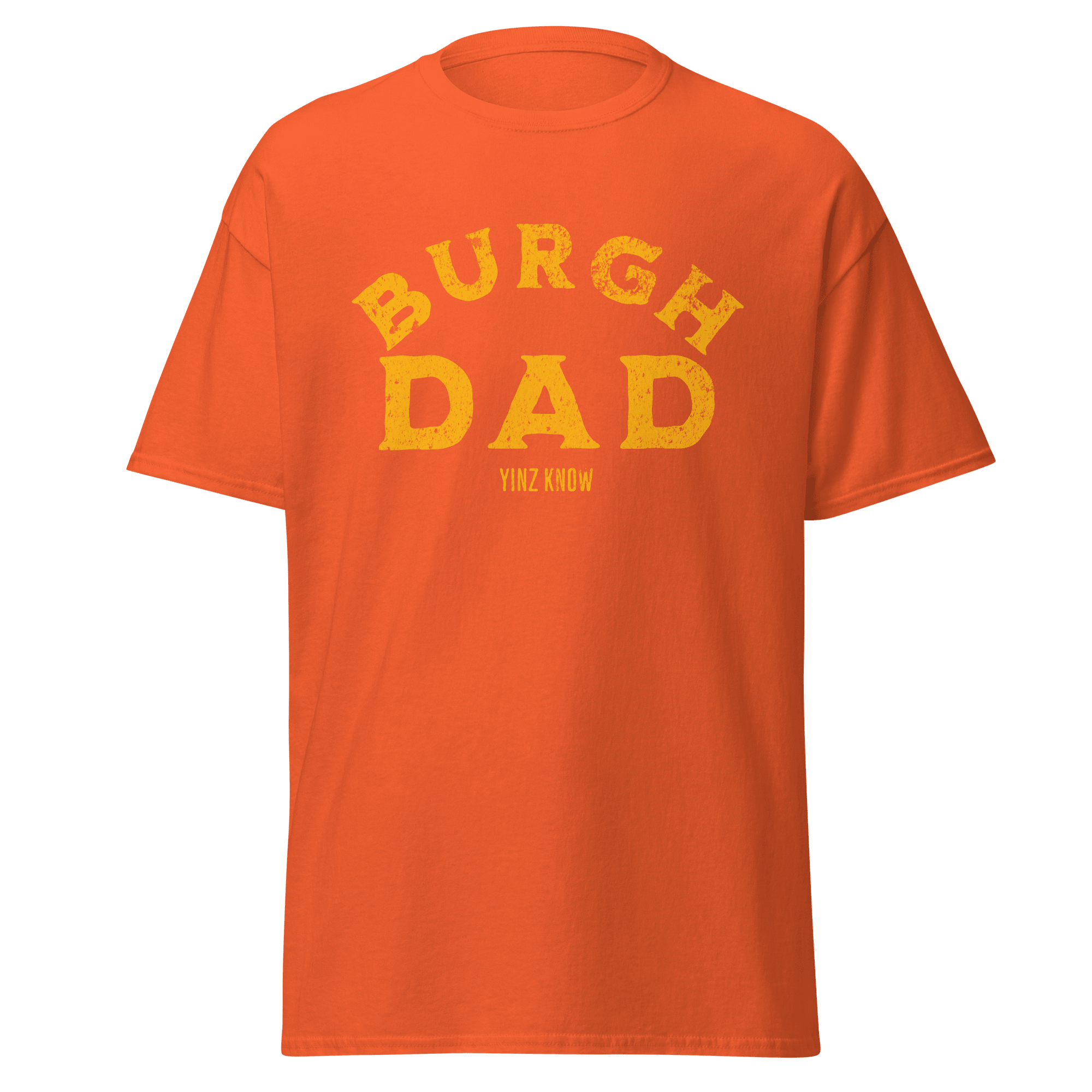 Burgh Dad Pittsburgh shirt on orange tee | Yinzergear