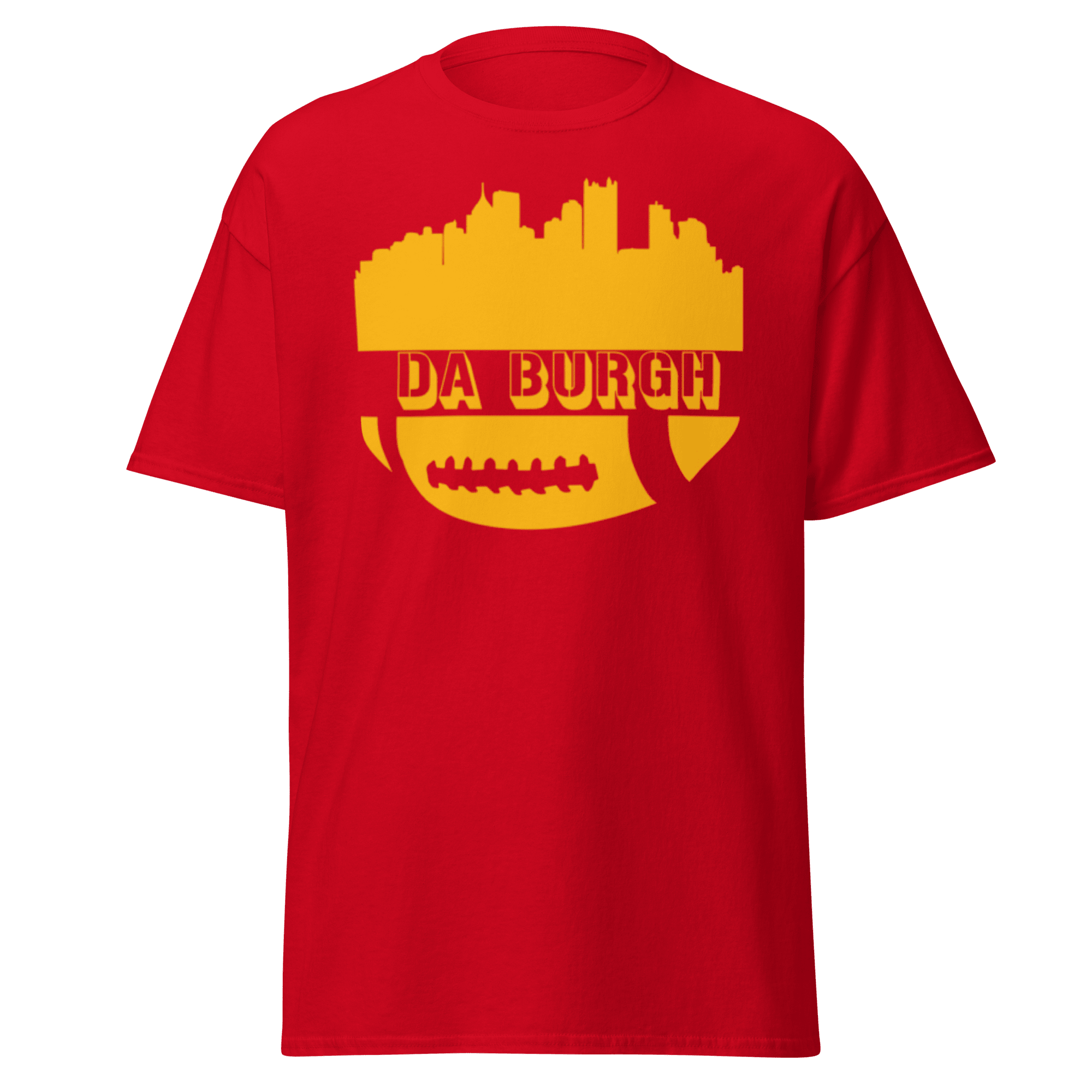Da Burgh Pittsburgh shirt on red tee | Yinzergear