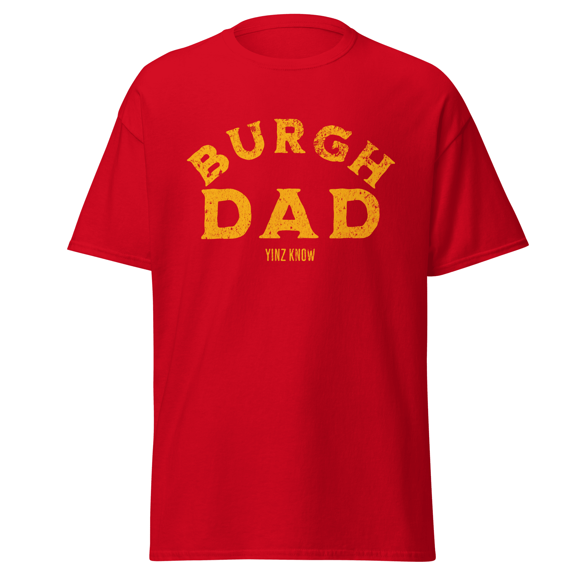 Burgh Dad Pittsburgh shirt on red tee | Yinzergear