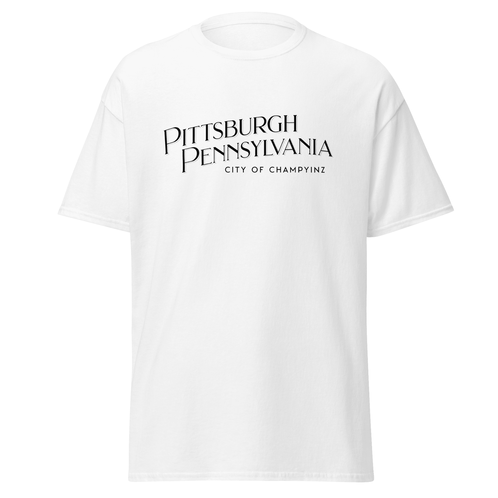 Pittsburgh City of ChampYINZ T-shirt on white tee | Yinzergear