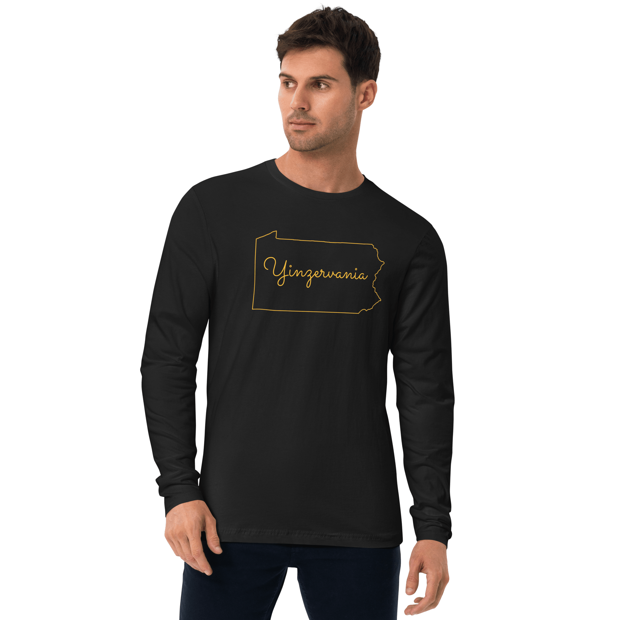 Yinzervania Long Sleeve Shirt Pittsburgh long sleeve shirt on black long sleeve shirt mockup view | Yinzergear