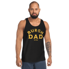 Burgh Dad tank top on black tank top mockup view | Yinzergear