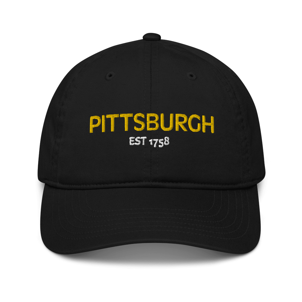 Pittsburgh Est. 1758 Embroidered Baseball Hat in black | Yinzergear