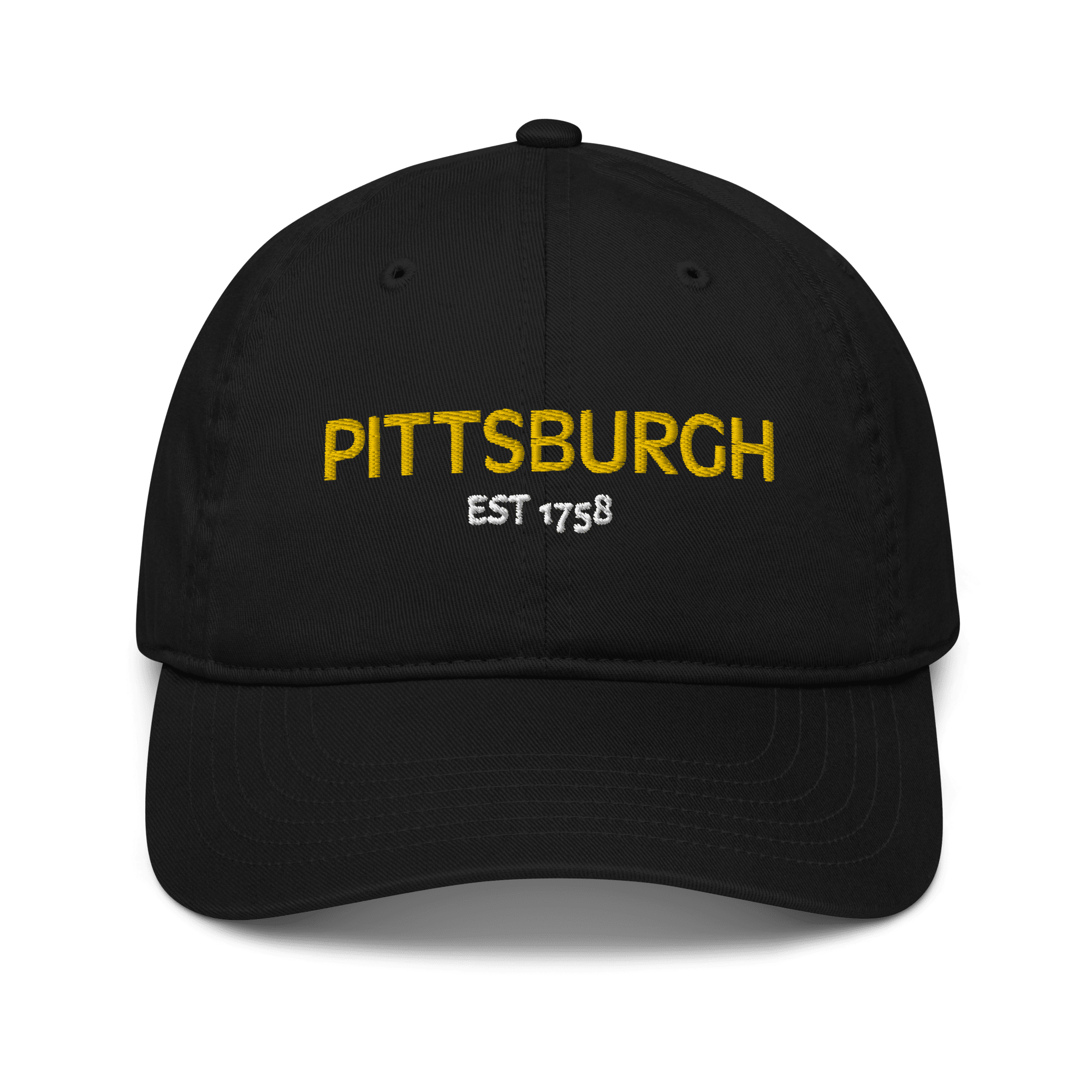 Pittsburgh Est. 1758 Embroidered Baseball Hat in black | Yinzergear