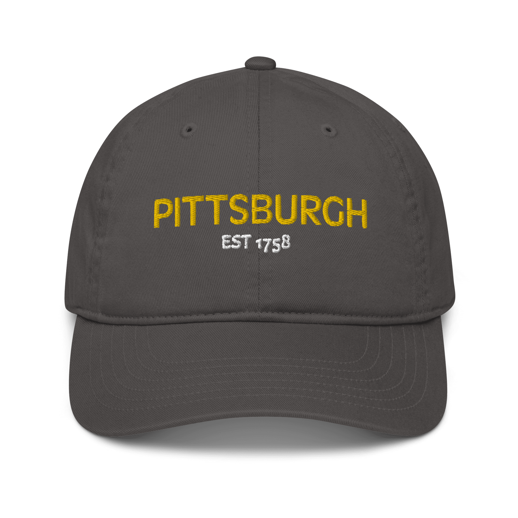 Pittsburgh Est. 1758 Embroidered Baseball Hat in charcoal | Yinzergear