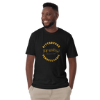 The Burgh Pittsburgh T-shirt on black tee mockup view | Yinzergear