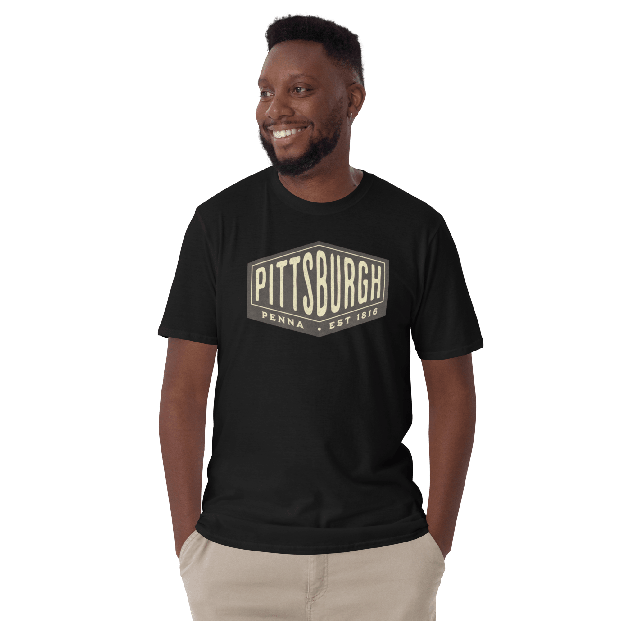 Pittsburgh Penna 1816 Vintage T-shirt on black tee mockup view | Yinzergear