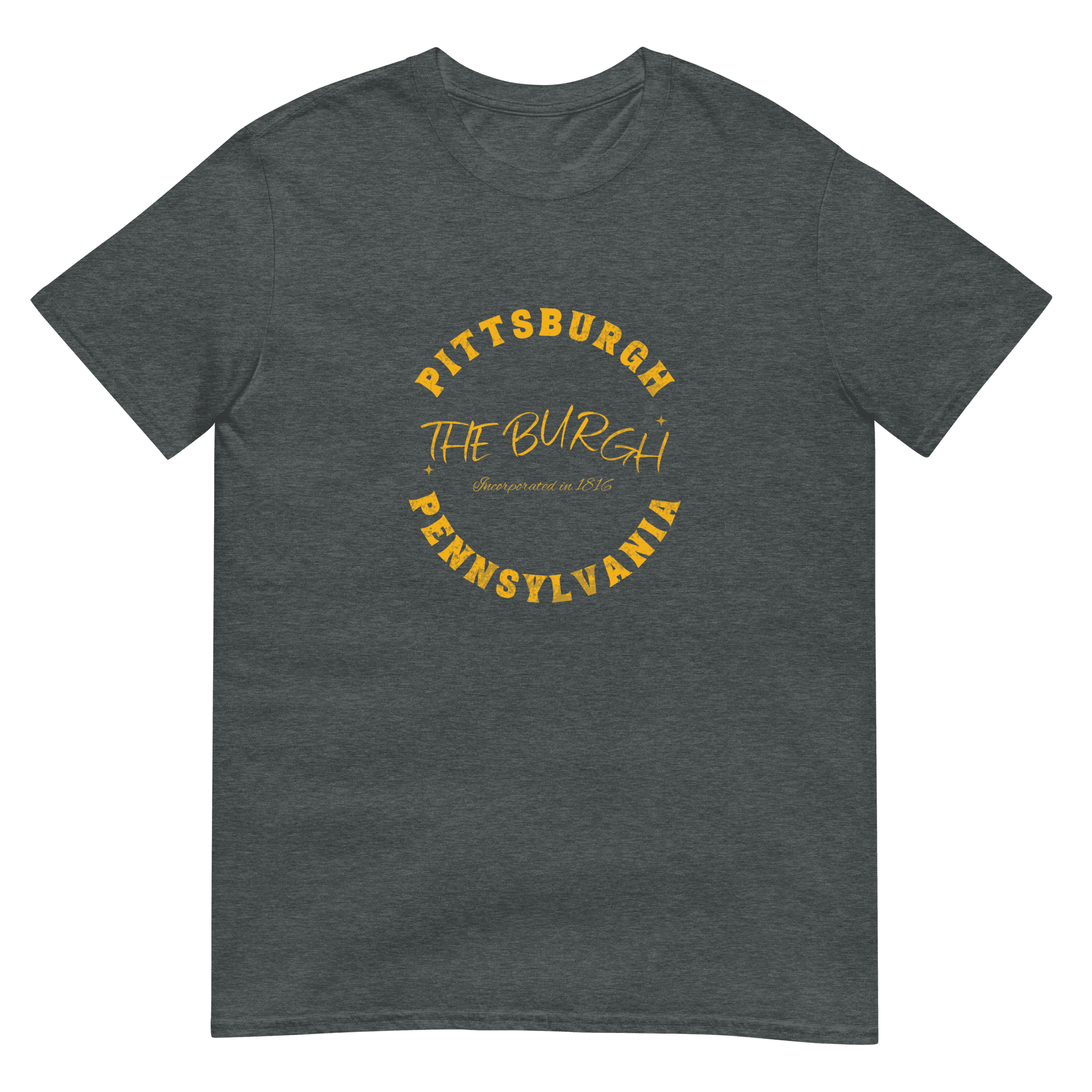 The Burgh Pittsburgh T-shirt on dark heather tee | Yinzergear