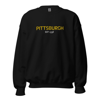 Embroidered Pittsburgh EST 1758 Sweatshirt Yinzergear Black S 