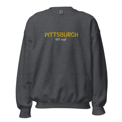 Embroidered Pittsburgh EST 1758 Sweatshirt Yinzergear Dark Heather S 