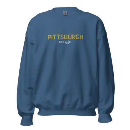 Embroidered Pittsburgh EST 1758 Sweatshirt Yinzergear Indigo Blue S 