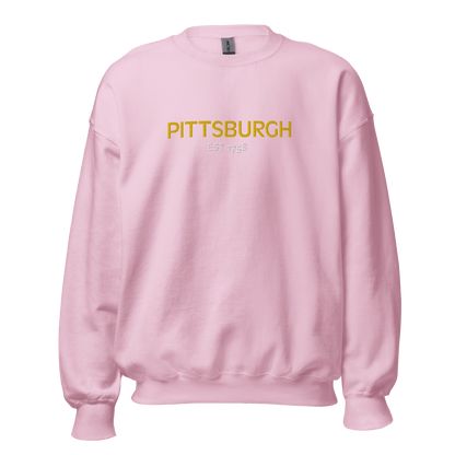 Embroidered Pittsburgh EST 1758 Sweatshirt Yinzergear Light Pink S 
