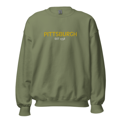 Embroidered Pittsburgh EST 1758 Sweatshirt Yinzergear Military Green S 