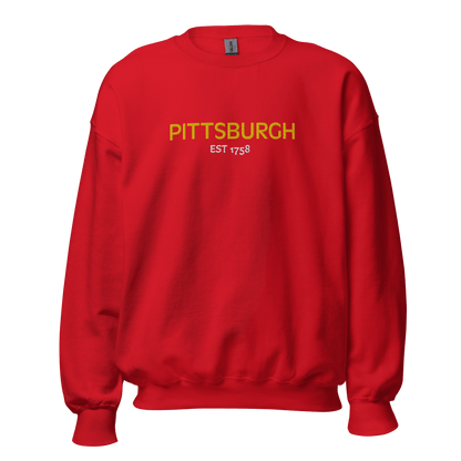 Embroidered Pittsburgh EST 1758 Sweatshirt Yinzergear Red S 