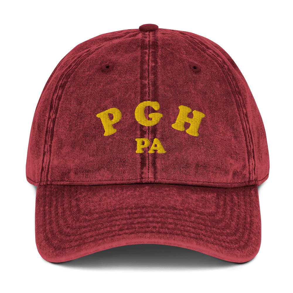 PGH PA Vintage Cap Pittsburgh hat in maroon | Yinzergear