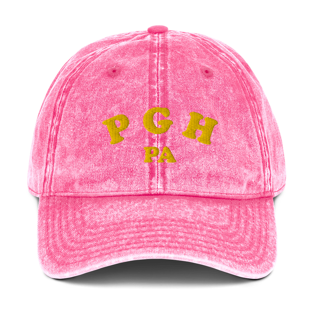 PGH PA Vintage Cap - Pittsburgh, Pennsylvania Hat Yinzergear Pink 