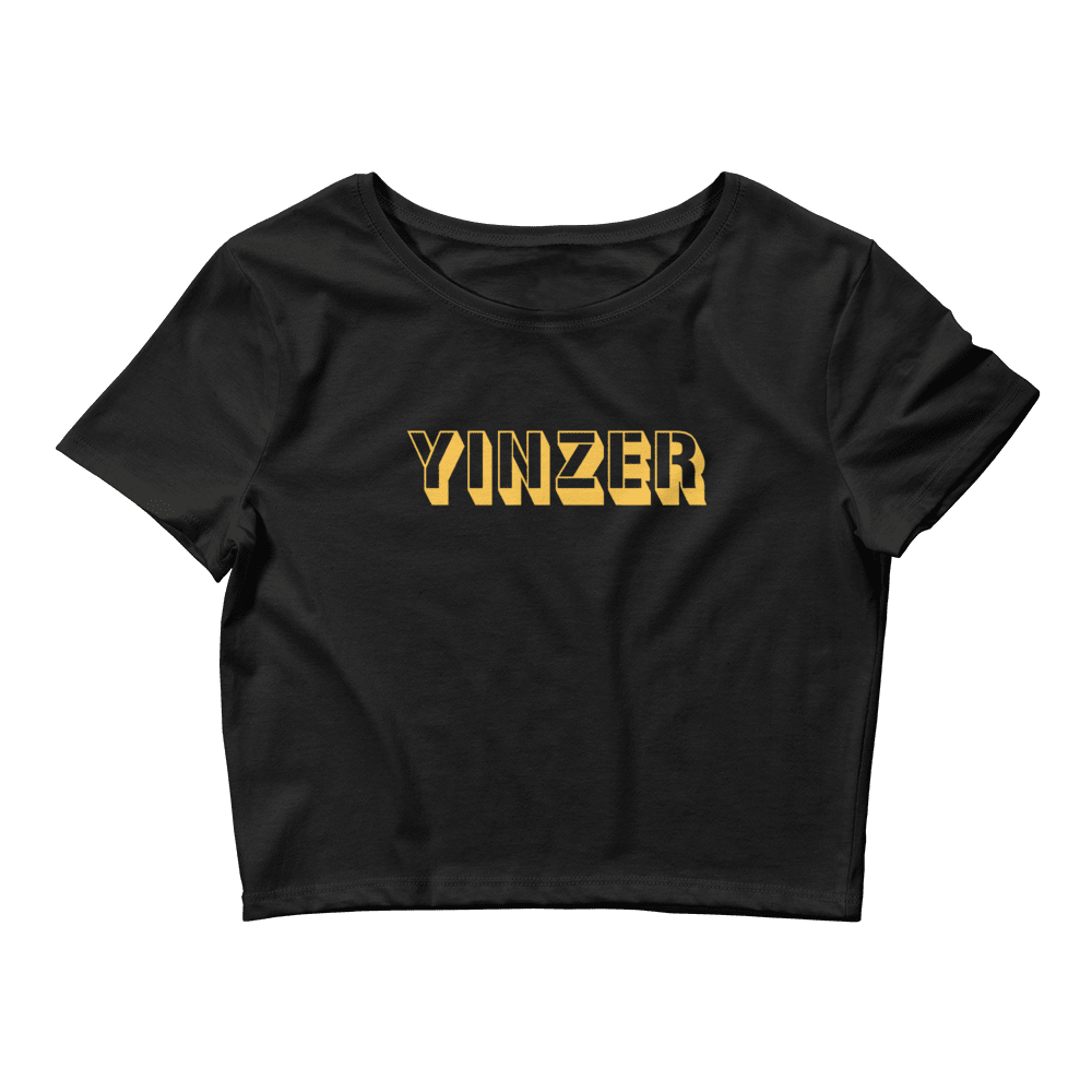Yinzer Women’s Crop T-Shirt Pittsburgh tee on black tee | Yinzergear