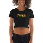Yinzer Women’s Crop T-Shirt Pittsburgh tee on black tee mockup view | Yinzergear