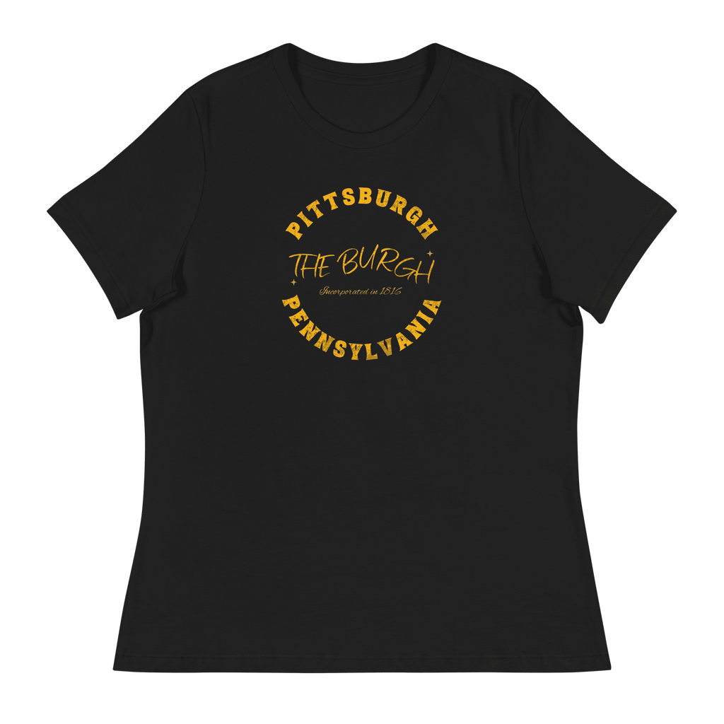 The Burgh Pittsburgh Ladies T-shirt on black tee | Yinzergear