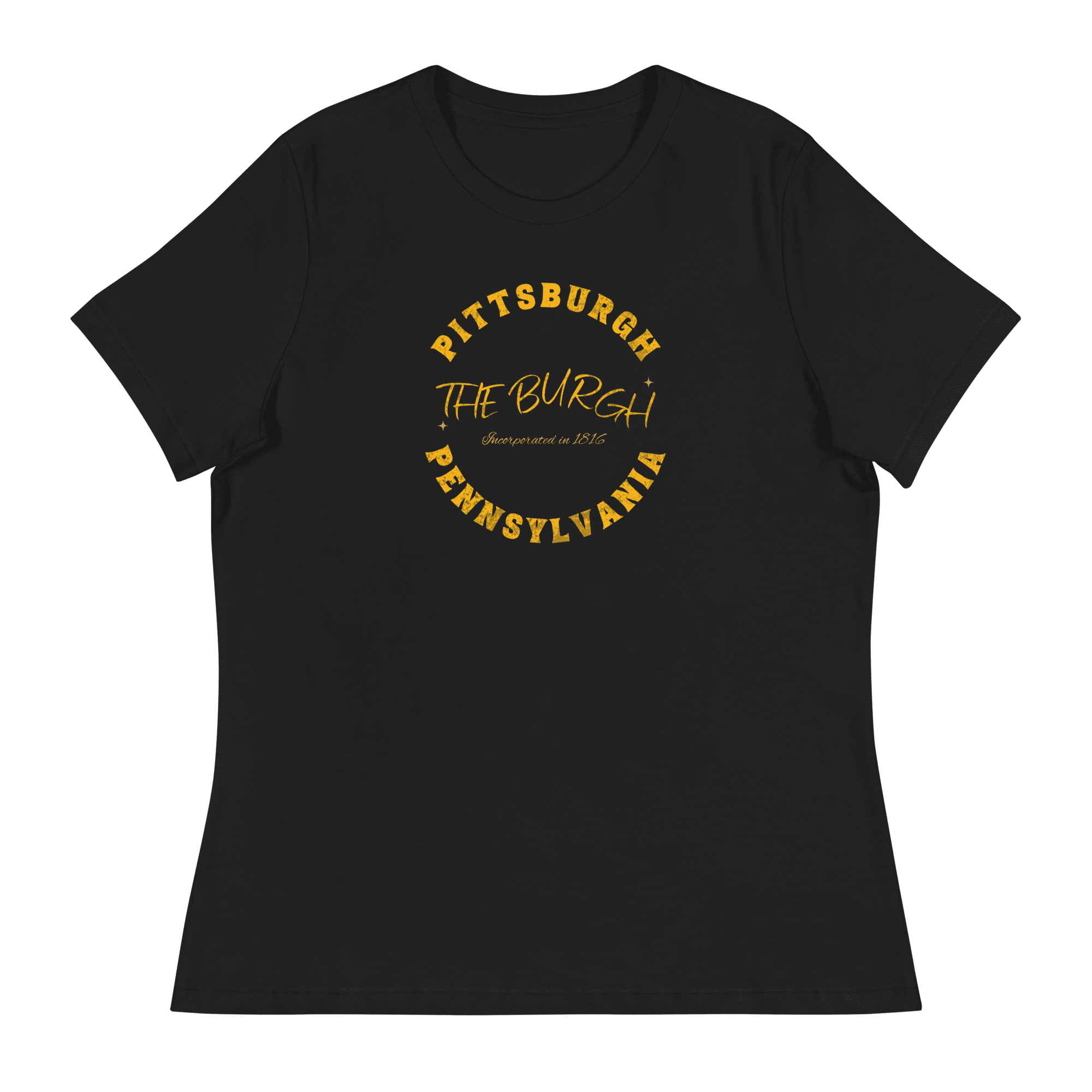 The Burgh Pittsburgh Ladies T-shirt on black tee | Yinzergear