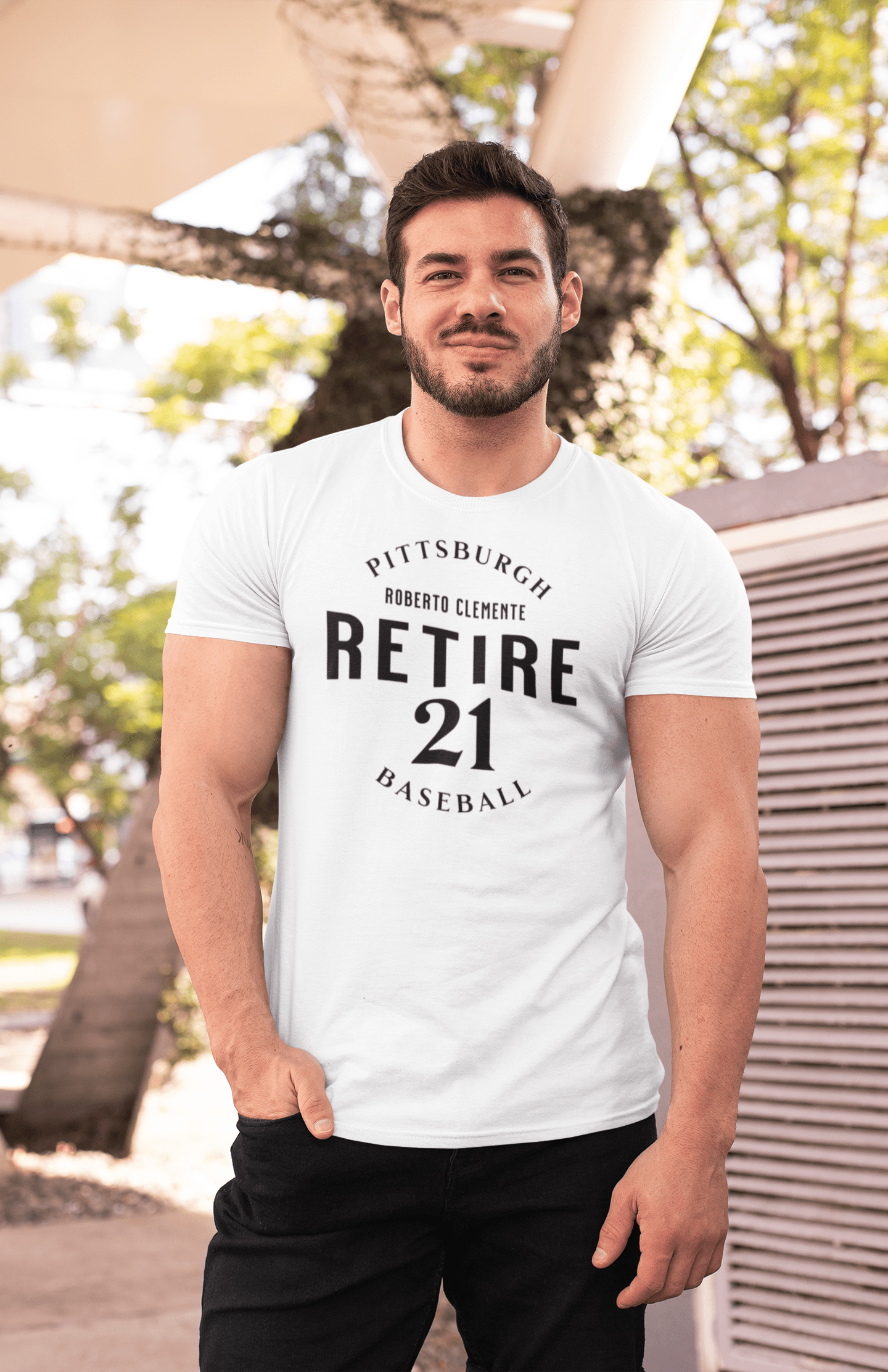 Retire 21 Pittsburgh Baseball T-shirt on white tee alternate view 3 | Yinzergear
